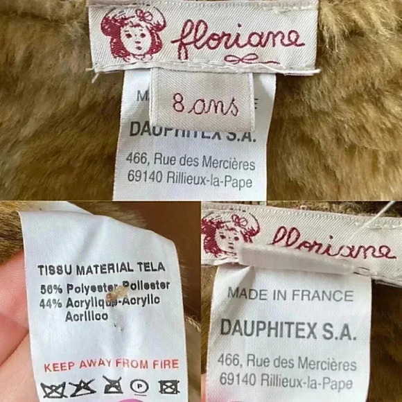 Floriane Coat Faux Suede Faux  Fur Winter Pea Coat Hood Tan Brown Girls Size 8 - Picture 12 of 16